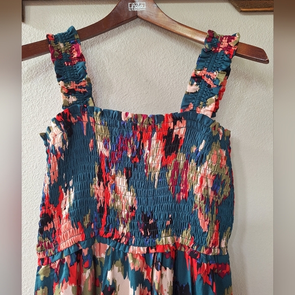 Anthropolgie Entro Colorful Tank Ruffle Smocked Midi Dress Womens Size M Boho - Picture 4 of 8